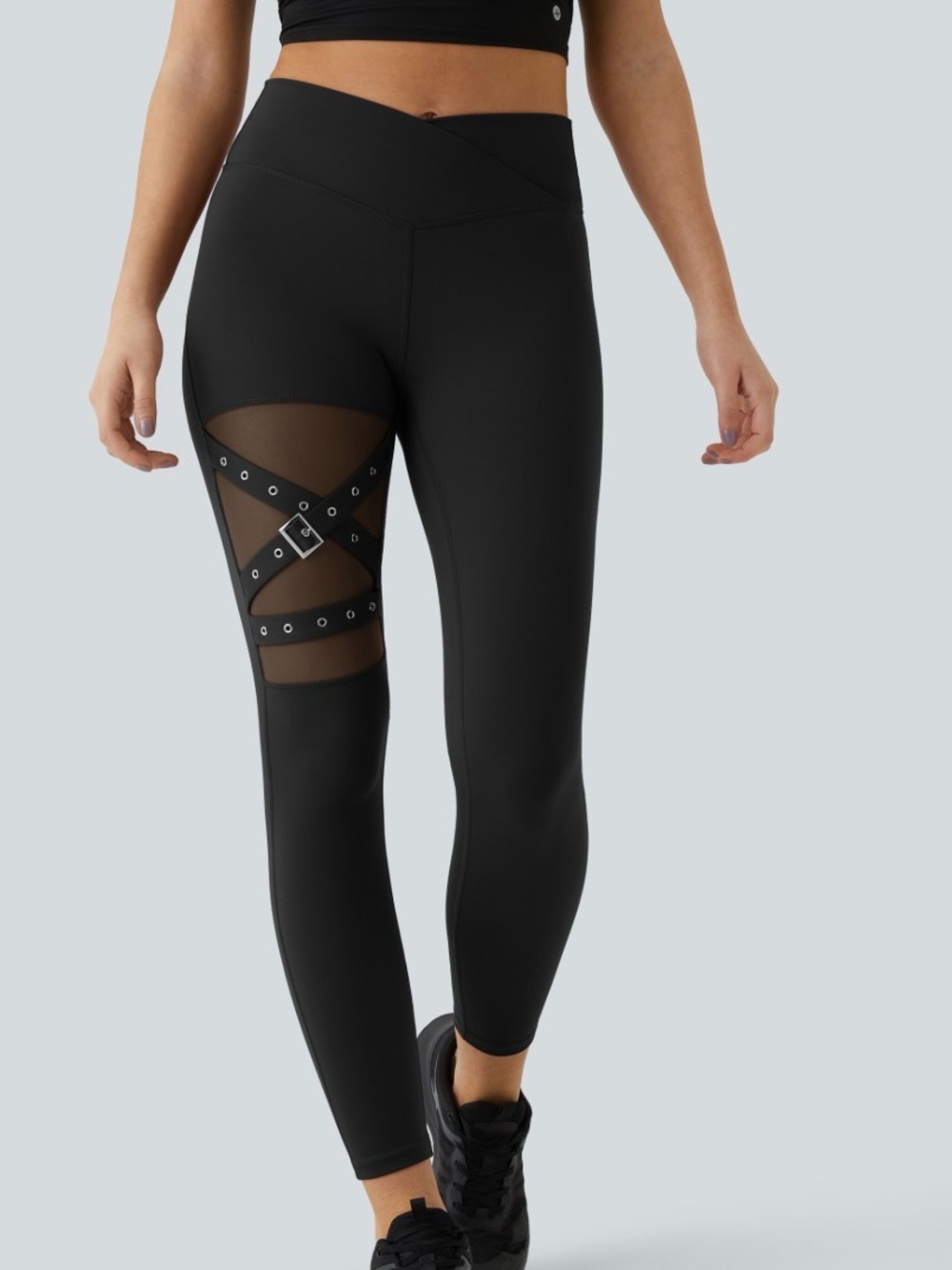 Halara DayStretch High Waisted Crossover Mesh Buckle Leggings Size Large